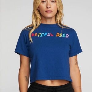 Chaser Rainbow Bolt Grateful Dead Crop Tee Royal Blue Rainbow